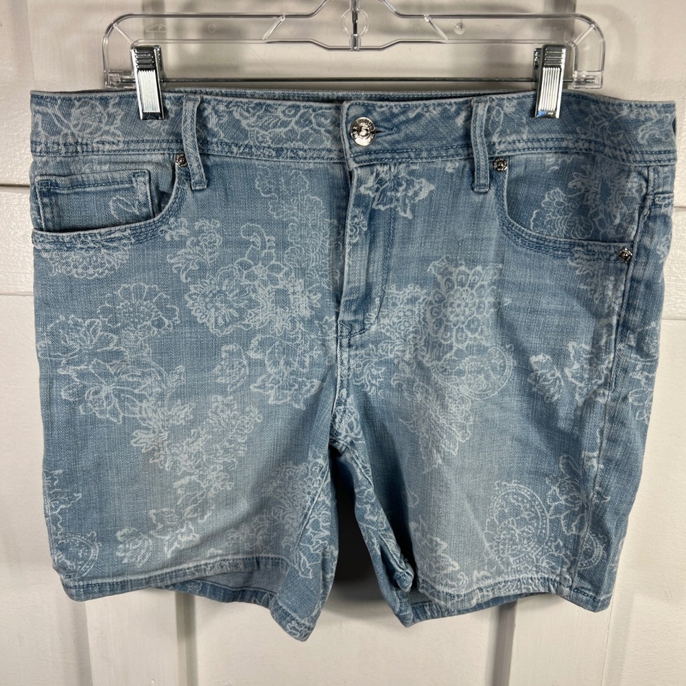 Seven7 Women Bonnaro Paisley Floral Denim Shorts Light Wash Bermuda Boho